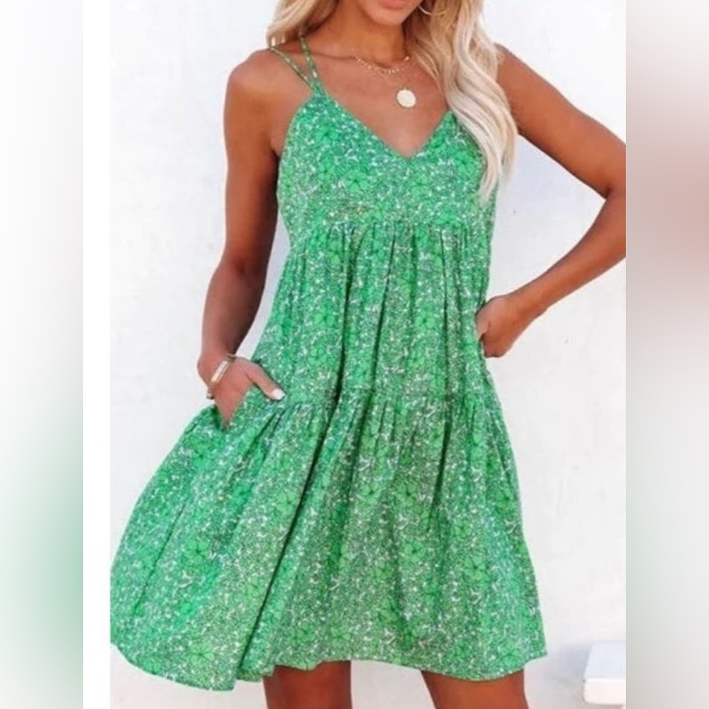 Deluc Helena Mini Dress Green Floral M